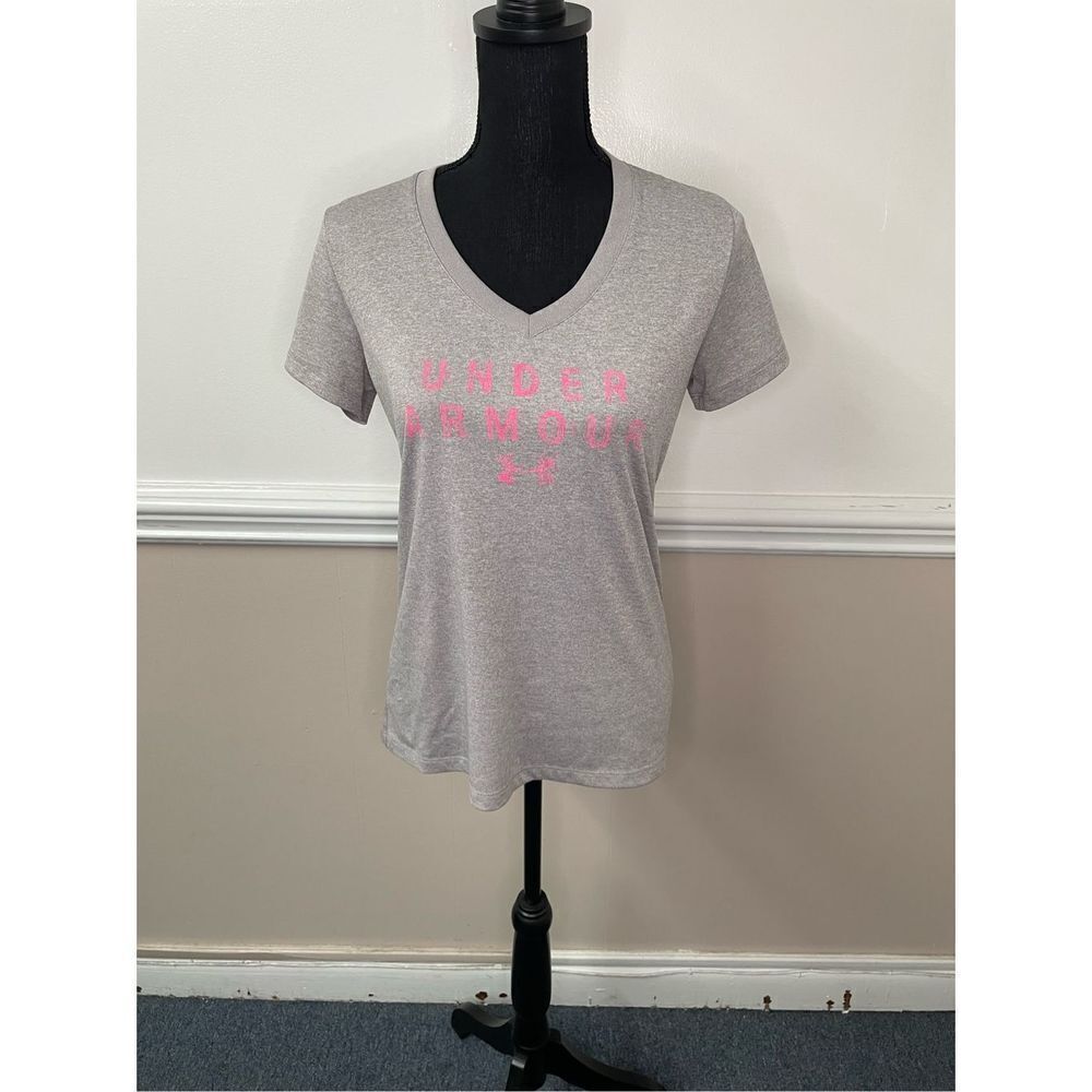 Under Armour Heatgear Light Grey Loose Fit V-neck Short Sleeve Tee Size Small